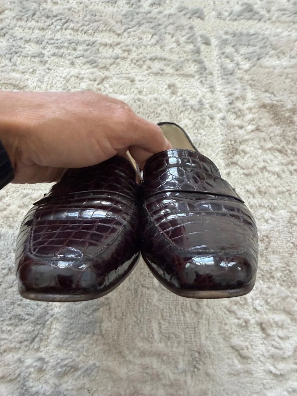 Beautiful Bally worn once  dark brown  Croc-Embossed Leather Loafers- impeccable